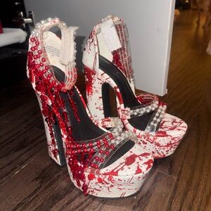 Sugar Thrillz Red and White Beaded Platform Heels